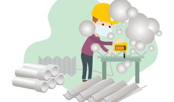 Arbeiter, der Asbest ausgesetzt ist